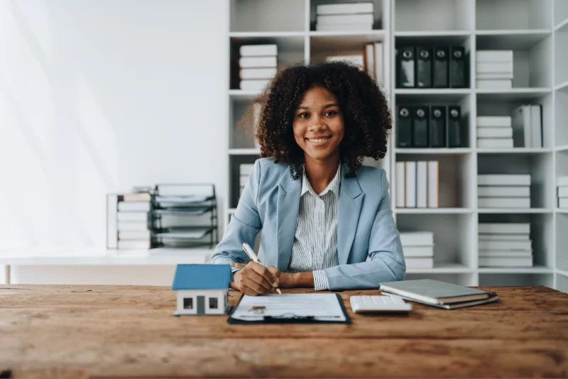 woman sitting in home office